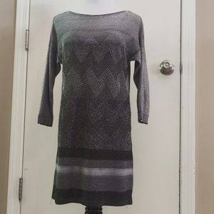 White House Black Market grey/black metallic striped dress S